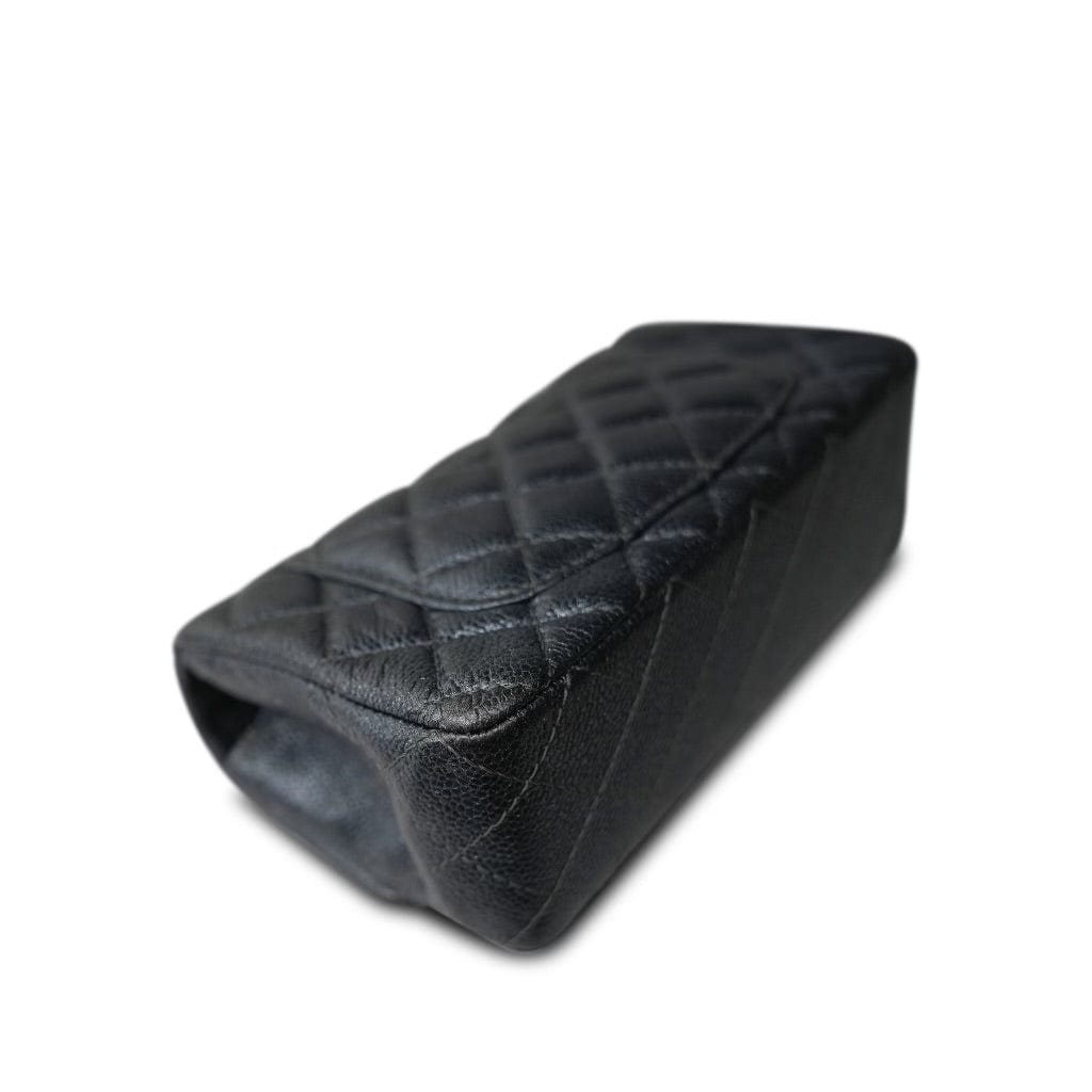 15C Charcoal Glittery Caviar Quilted Mini Rectangular Flap