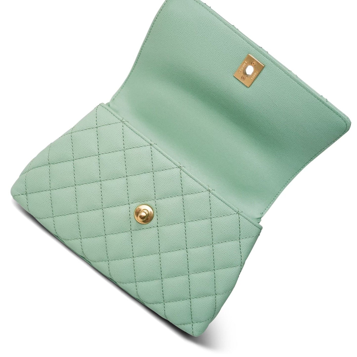 23P Light Green Caviar Quilted Coco Chain Handle Small Aged Gold Hardware