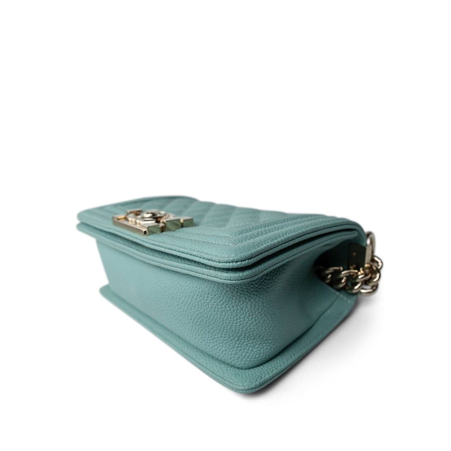 Tiffany Blue Caviar Quilted Small Boy Bag Light Gold Hardware