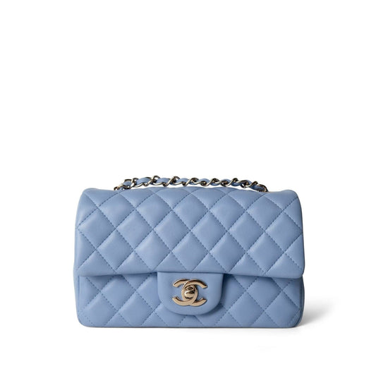 21C Sky Blue Lambskin Quilted Single Flap Mini Rectangular Light Gold Hardware