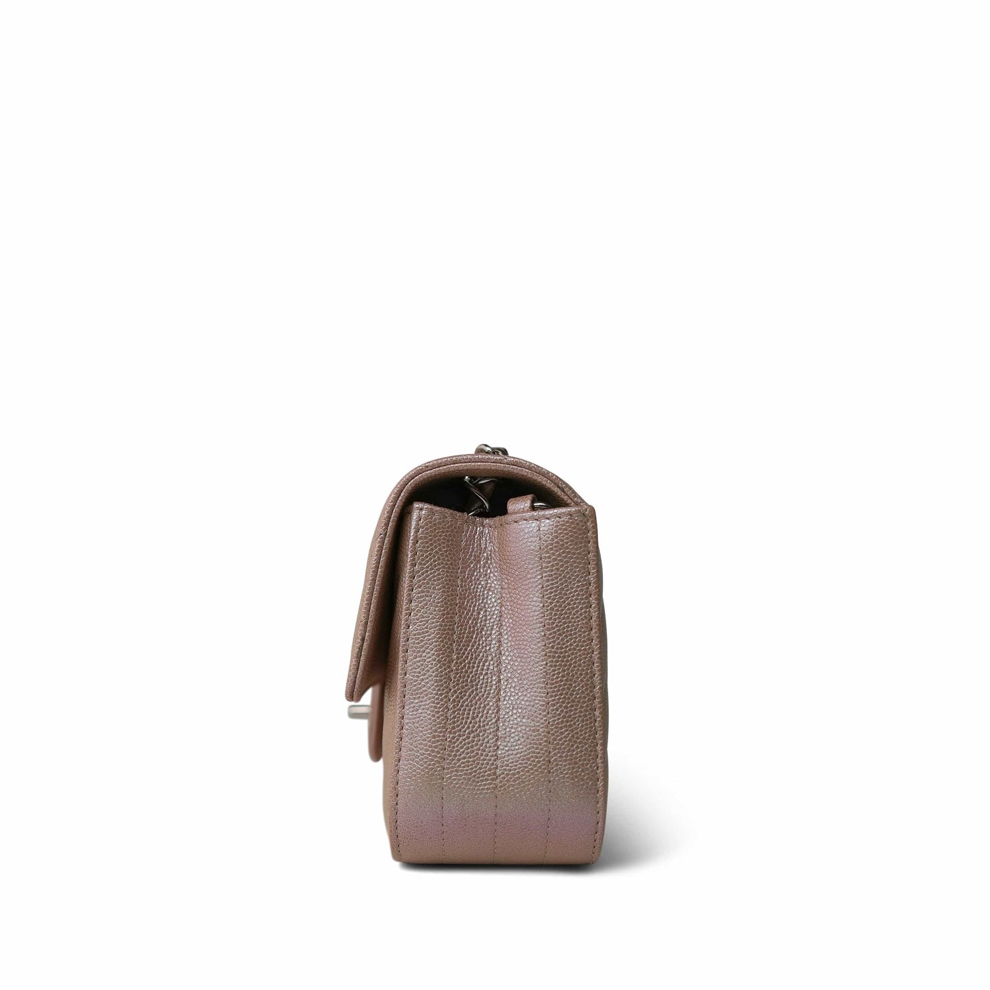 17B Rose Gold Iridescent Caviar Chevron Mini Rectangular Flap Silver Hardware