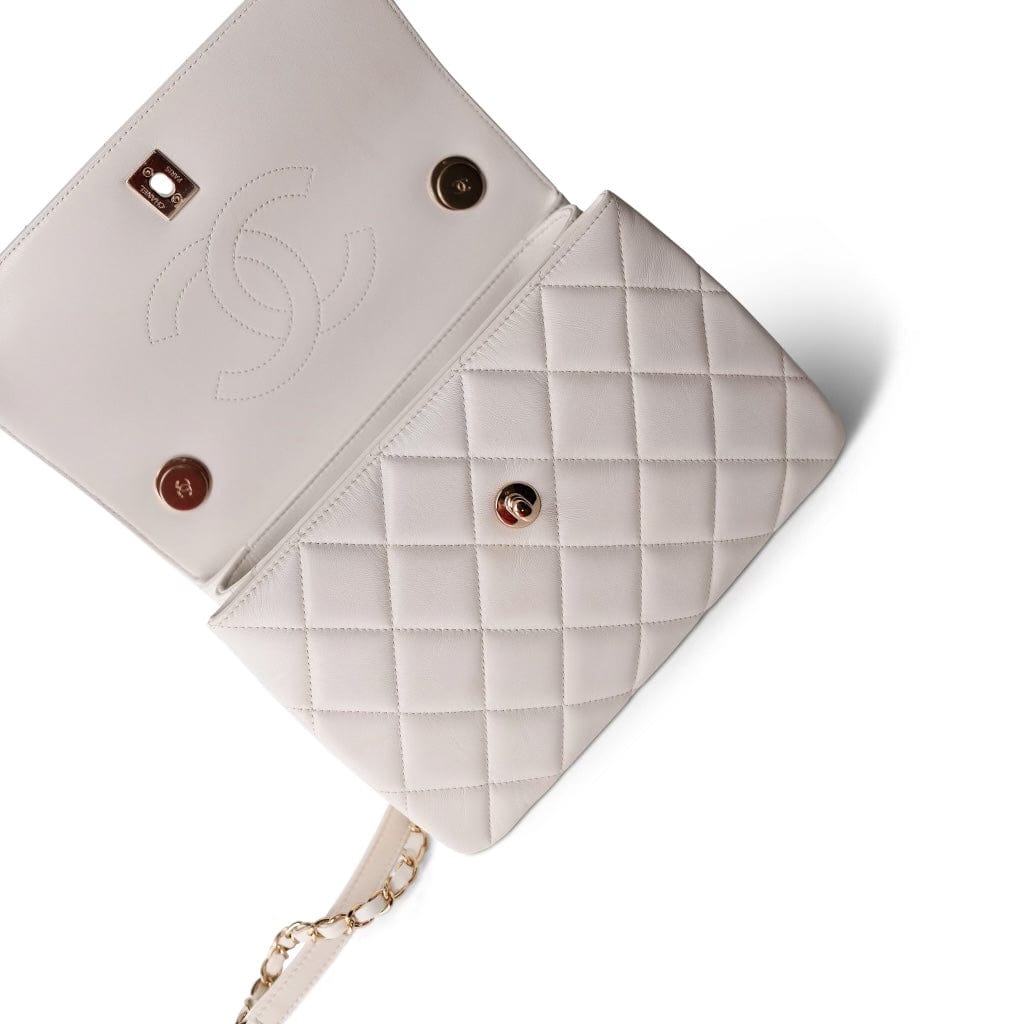 22S White Lambskin Quilted Trendy CC Small LGHW