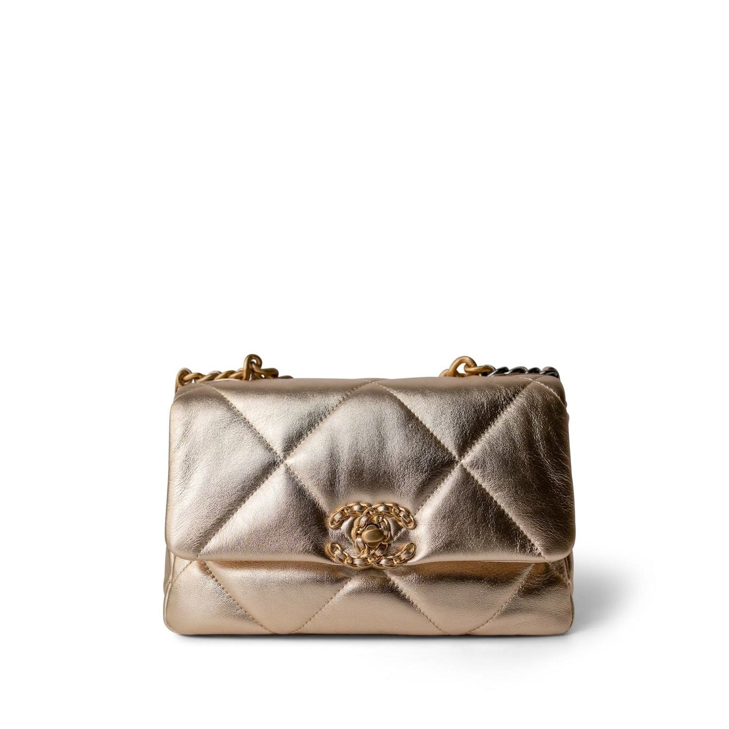 21S Gold Metallic Lambskin Quilted 19 Flap Small MHW