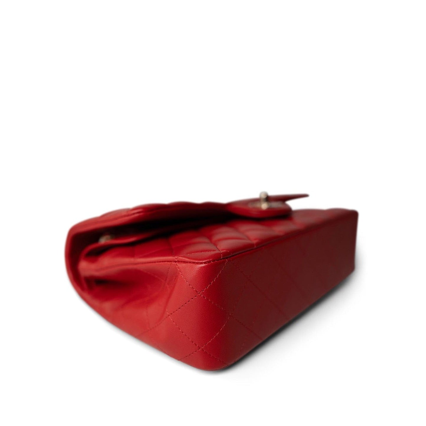 20S Red Lambskin Quilted Classic Flap Medium LGHW