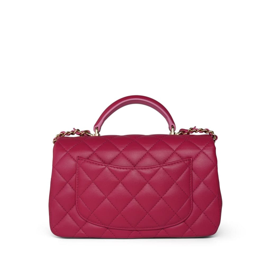 23P Dark Pink/Light Pink Lambskin Quilted Mini Top Handle LGHW