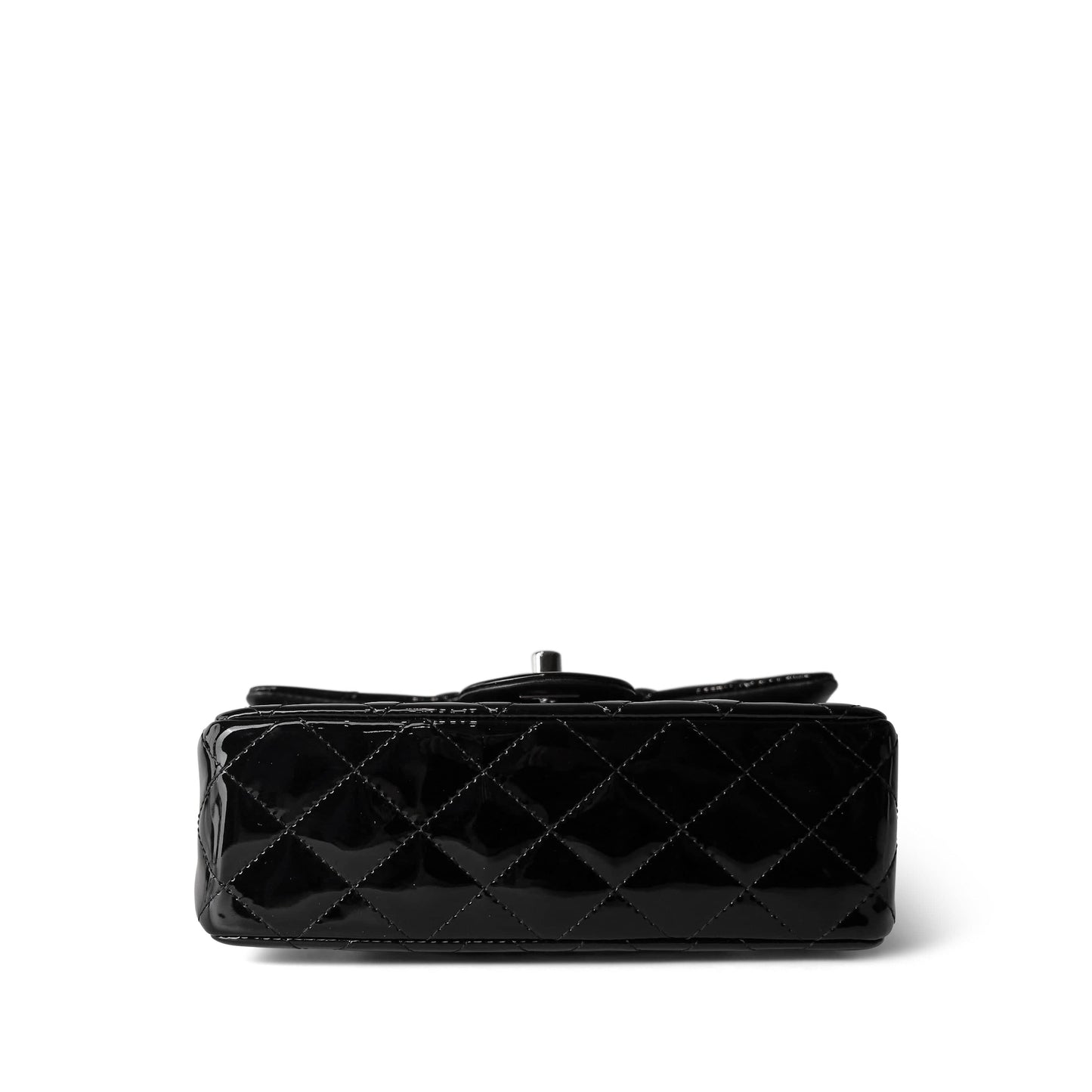 15B Black Patent Quilted Mini Rectangular Flap Silver Hardware