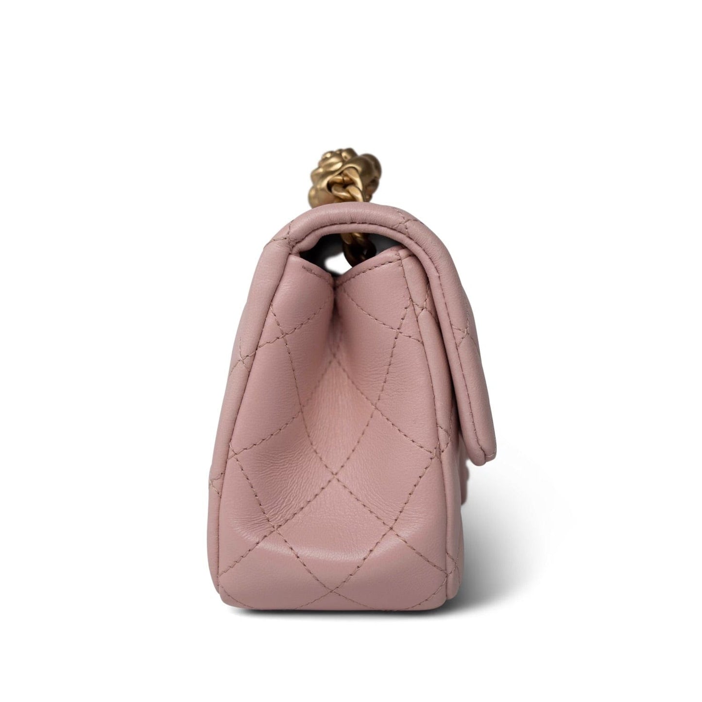 Light Pink Lambskin Quilted Sweet Camelia Single Flap Aged GHW