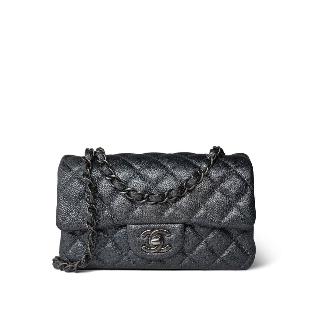 15C Charcoal Glittery Caviar Quilted Mini Rectangular Flap