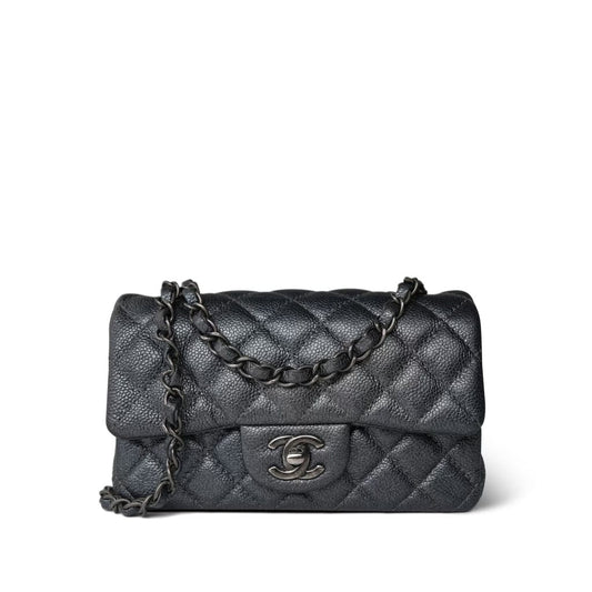 15C Charcoal Glittery Caviar Quilted Mini Rectangular Flap