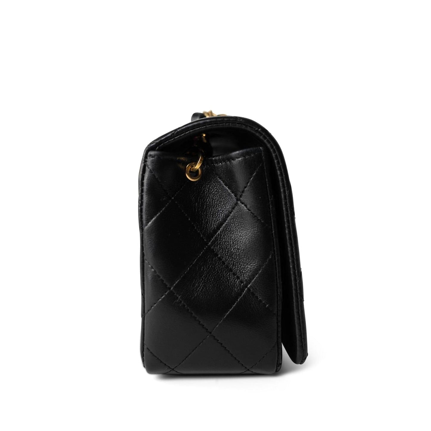 Black Lambskin Quilted CC Full Flap Bag Gold Hardware