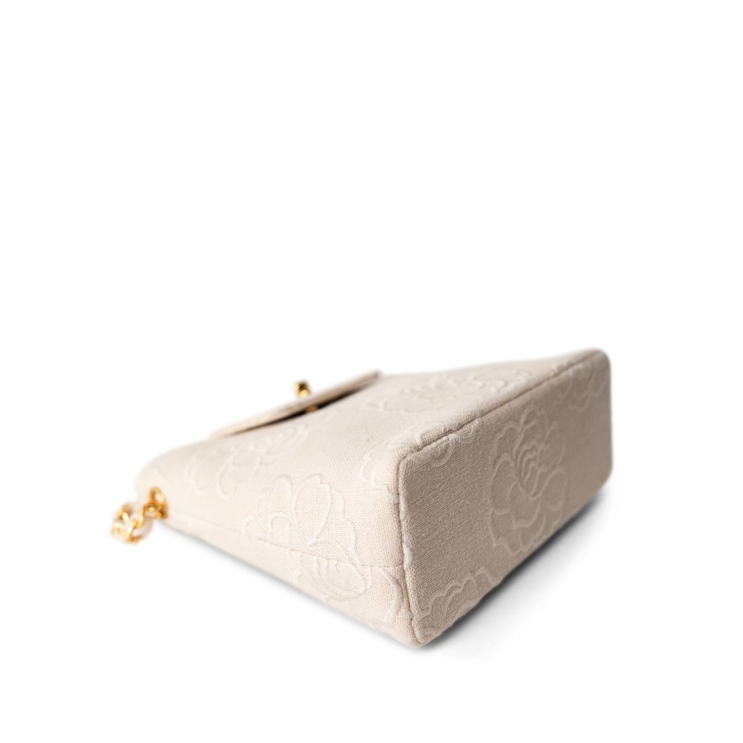 Ivory Canvas Camellia Bucket Bag Gold Hardware