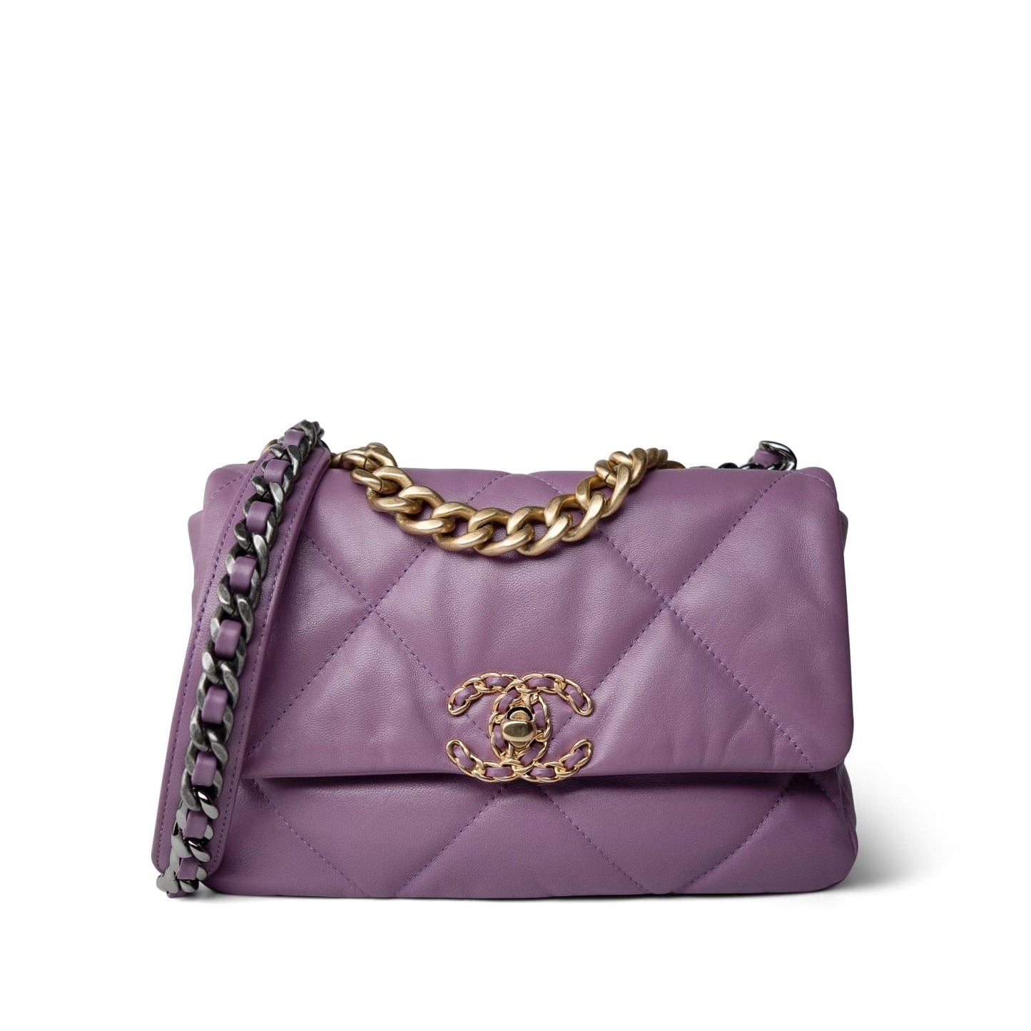 20B Purple Goatskin Quilted 19 Flap Small Mixed Hardware