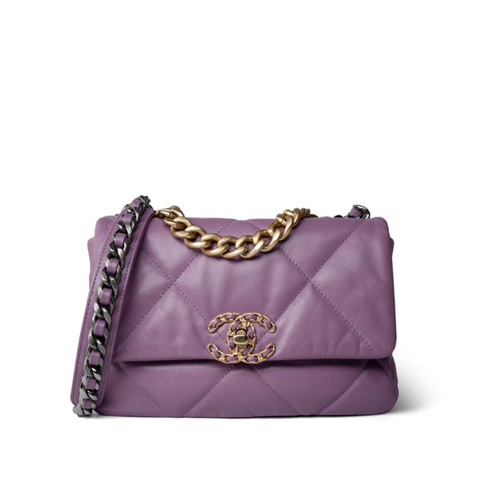 20B Purple Goatskin Quilted 19 Flap Small Mixed Hardware