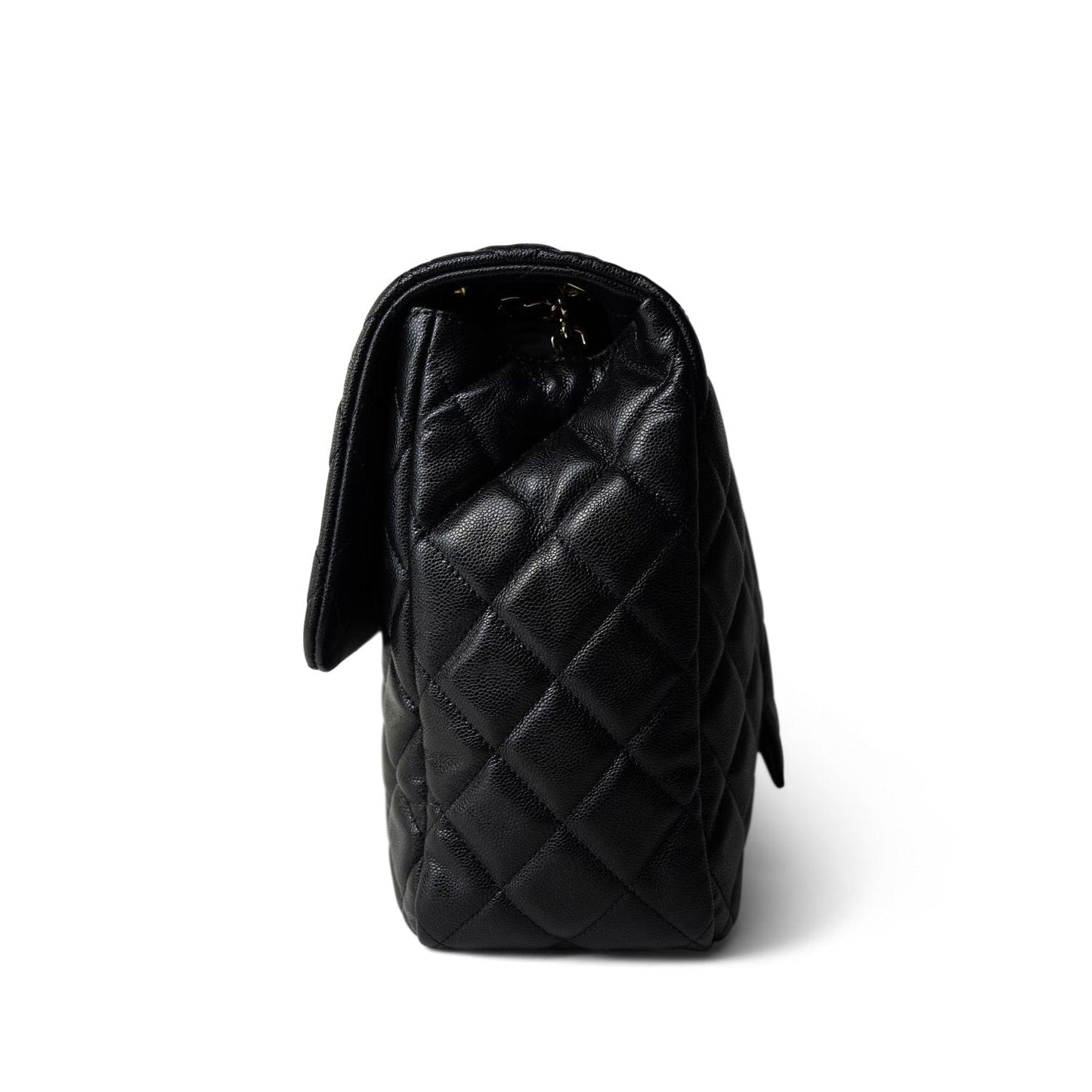 Black Caviar Quilted XXL Jumbo Single Flap Light Gold Hardware