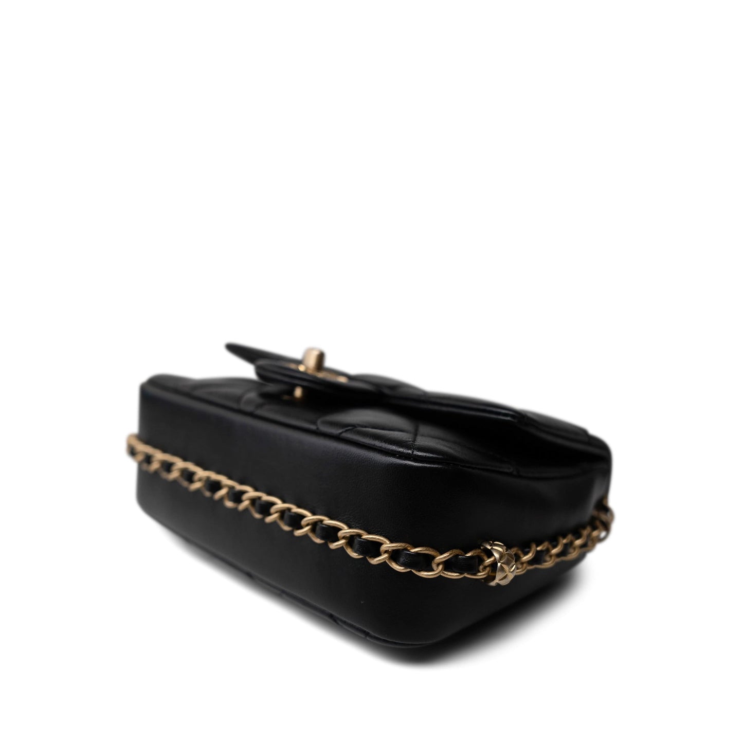 23B Black Lambskin Quilted Mini Square Chain Around Flap Aged Gold Hardware