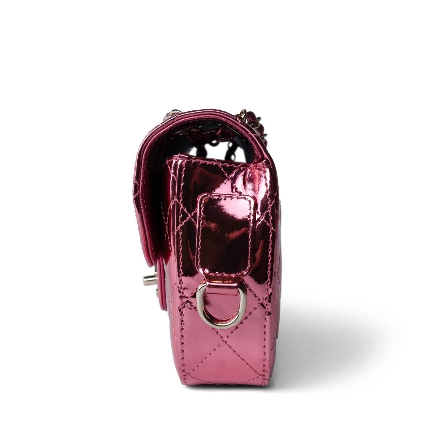 24C Shiny Pink Calfskin Quilted Flap Bag & Coin Purse