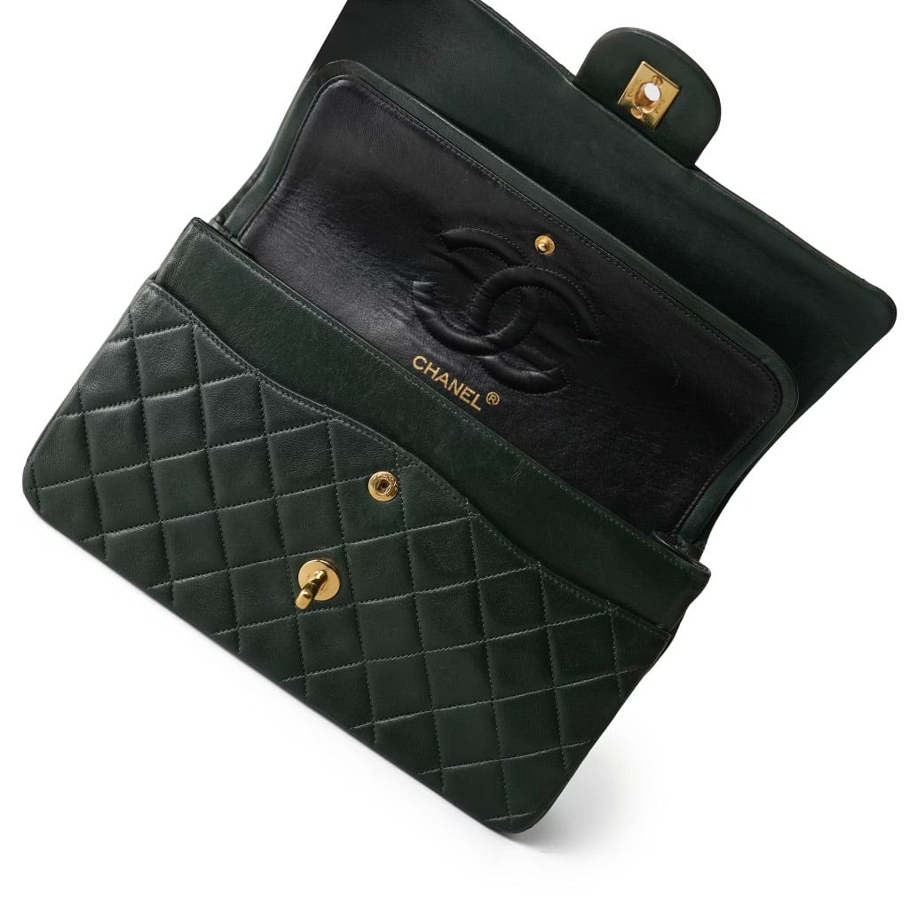 Vintage Dark Green Lambskin Quilted Classic Flap Medium Gold Hardware