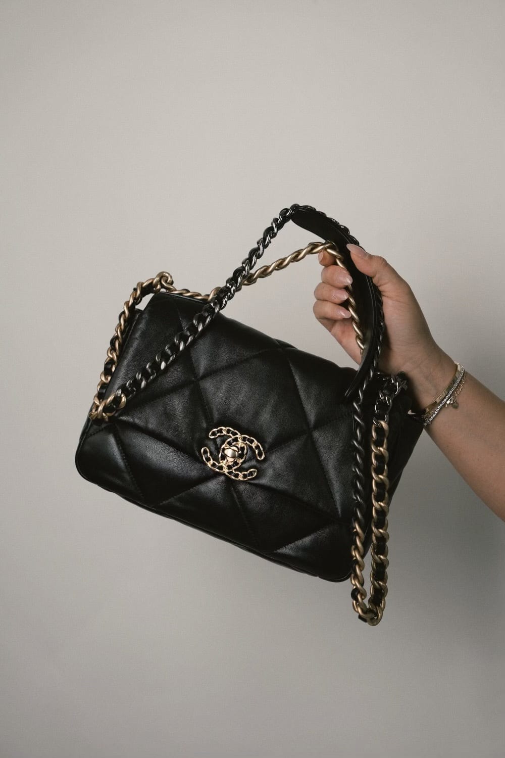 Black Lambskin Quilted 19 Flap Small Mixed Hardware