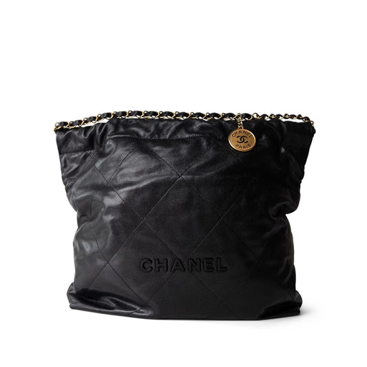23K Black Caviar Quilted 22 Hobo Drawstring Bag Medium Aged Gold