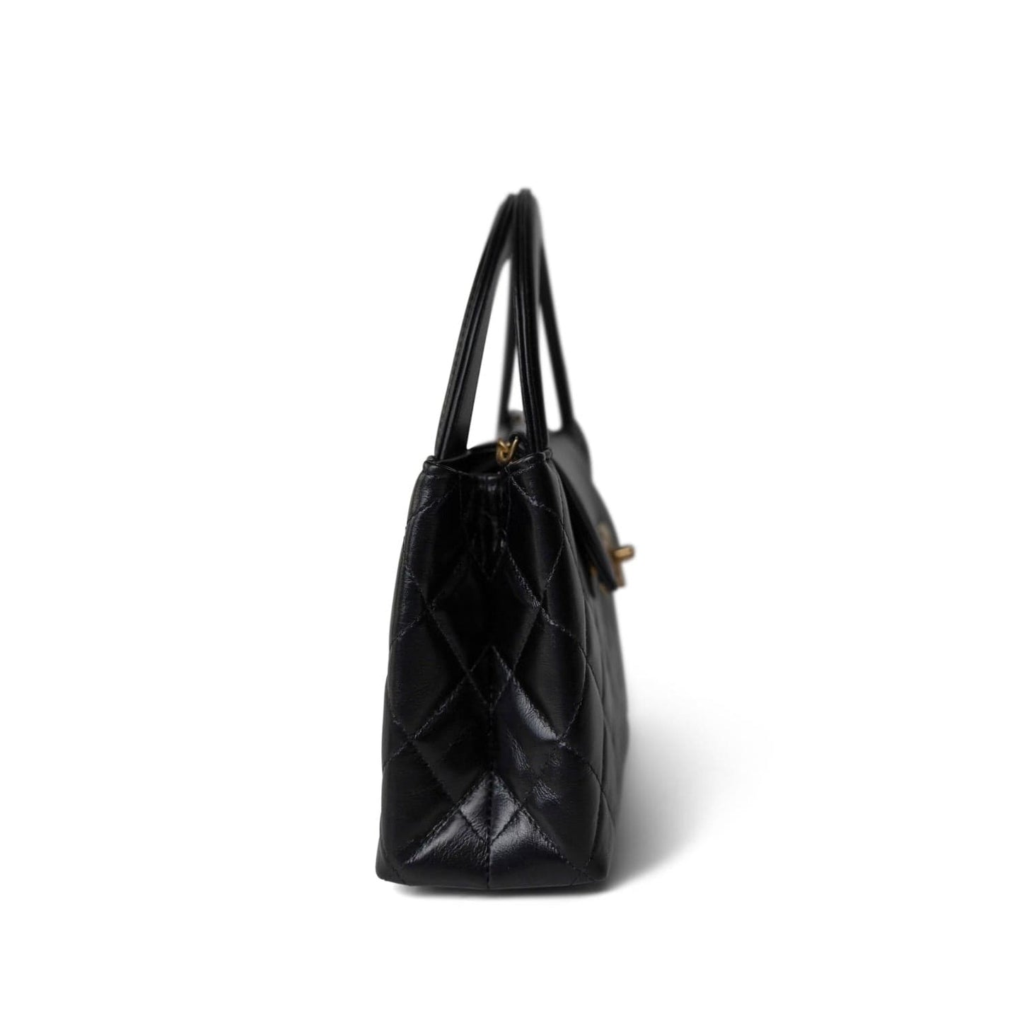 24P Black Shiny Aged Calfskin Nano Kelly Shopper Aged Gold Hardware