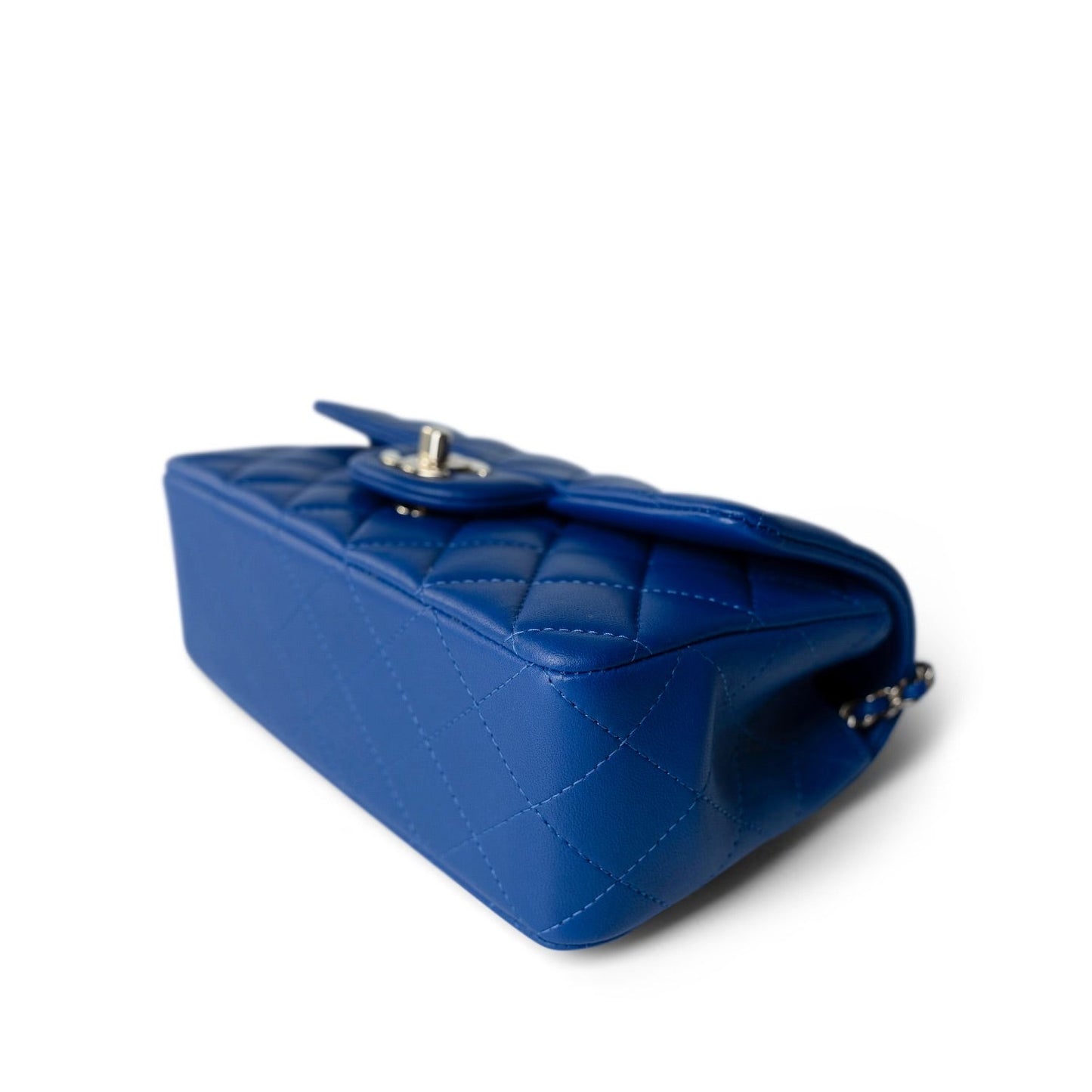 Blue Lambskin Quilted Mini Top Handle Light Gold Hardware