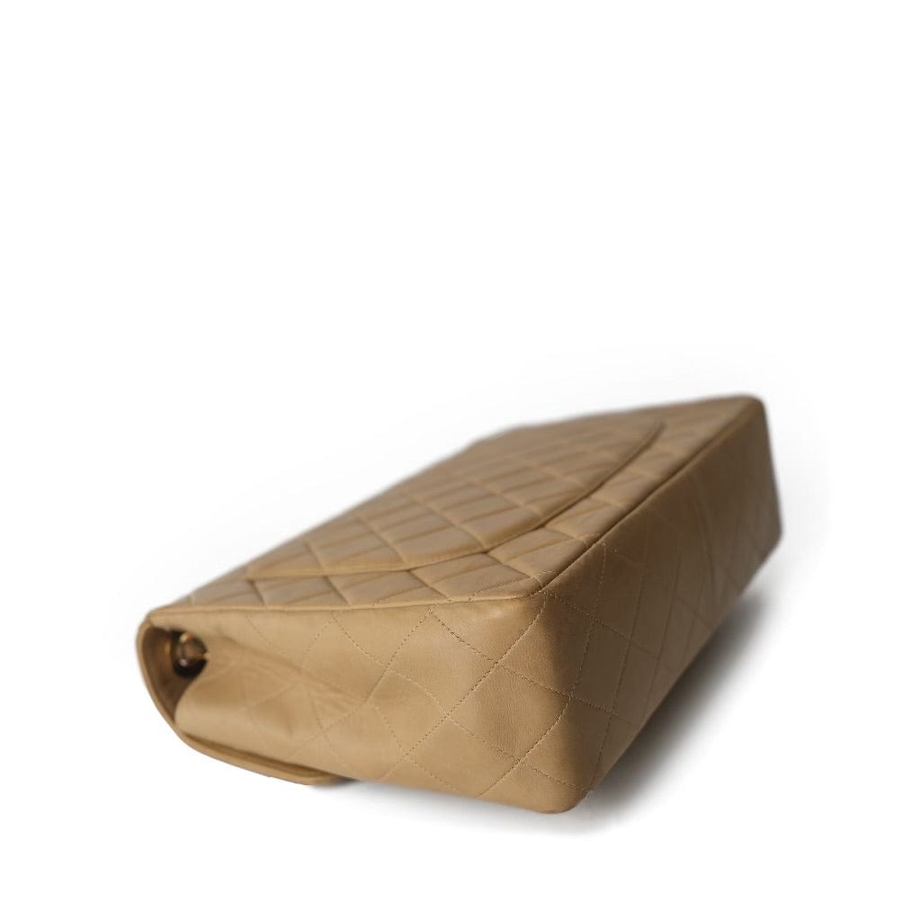 Vintage Dark Beige Lambskin Quilted Classic Single Flap Jumbo GHW