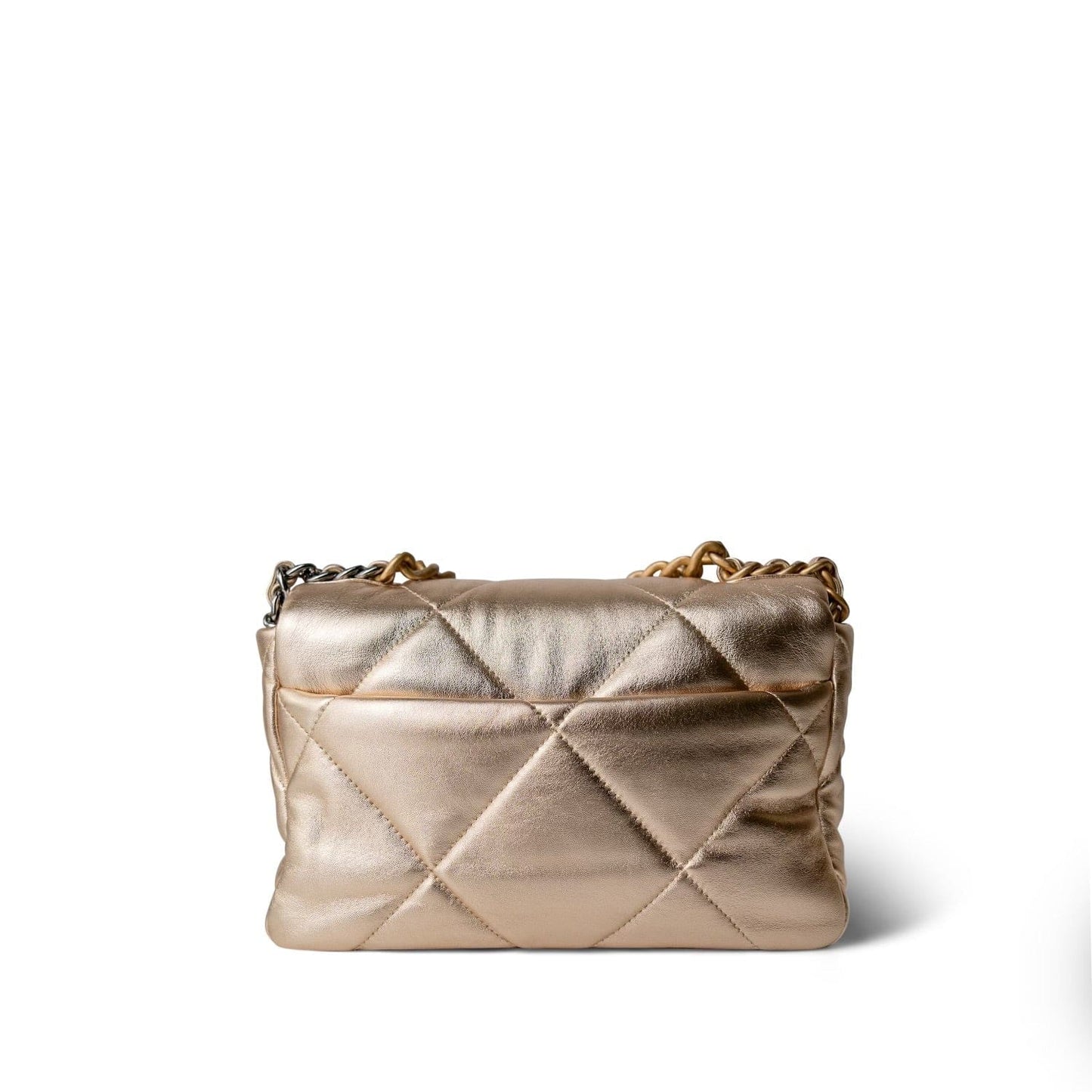 21S Gold Metallic Lambskin Quilted 19 Flap Small MHW