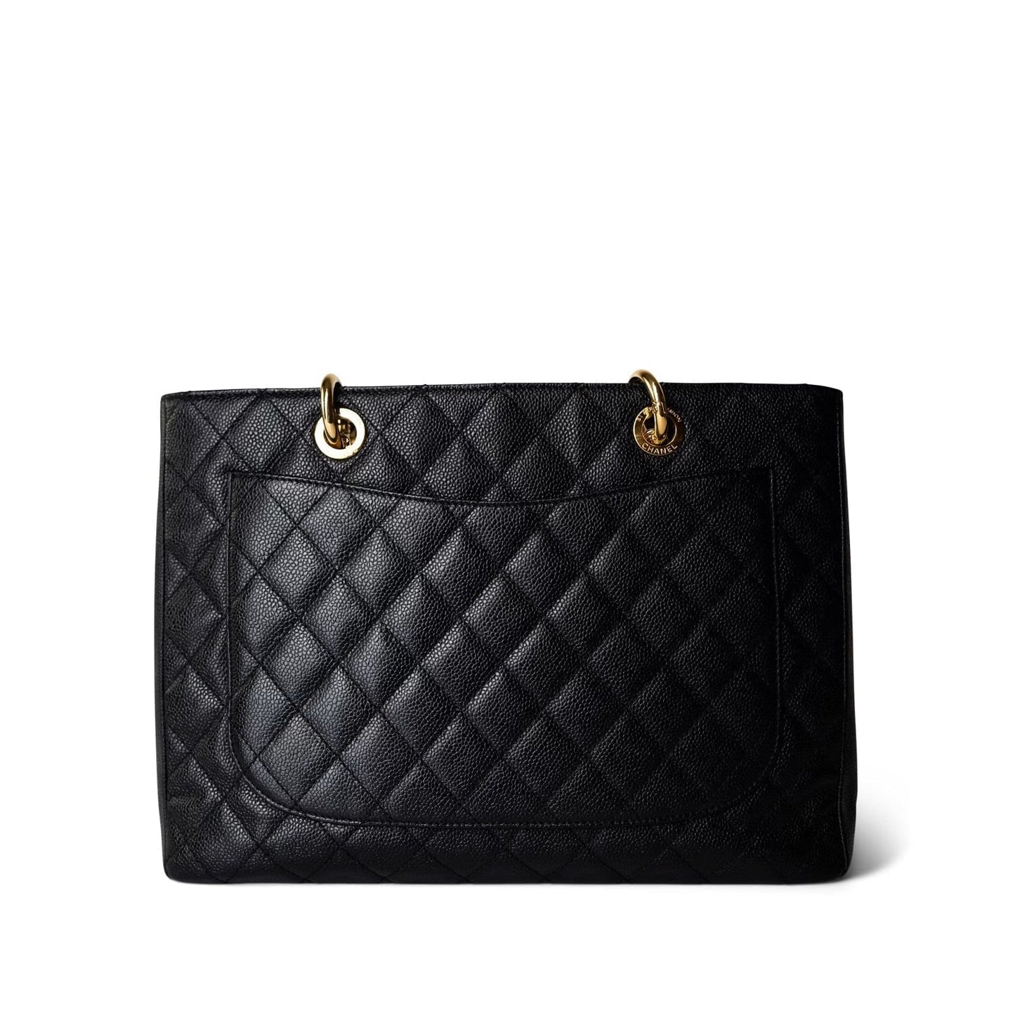 Black Caviar Quilted Grand Shopping Tote Gold Hardware