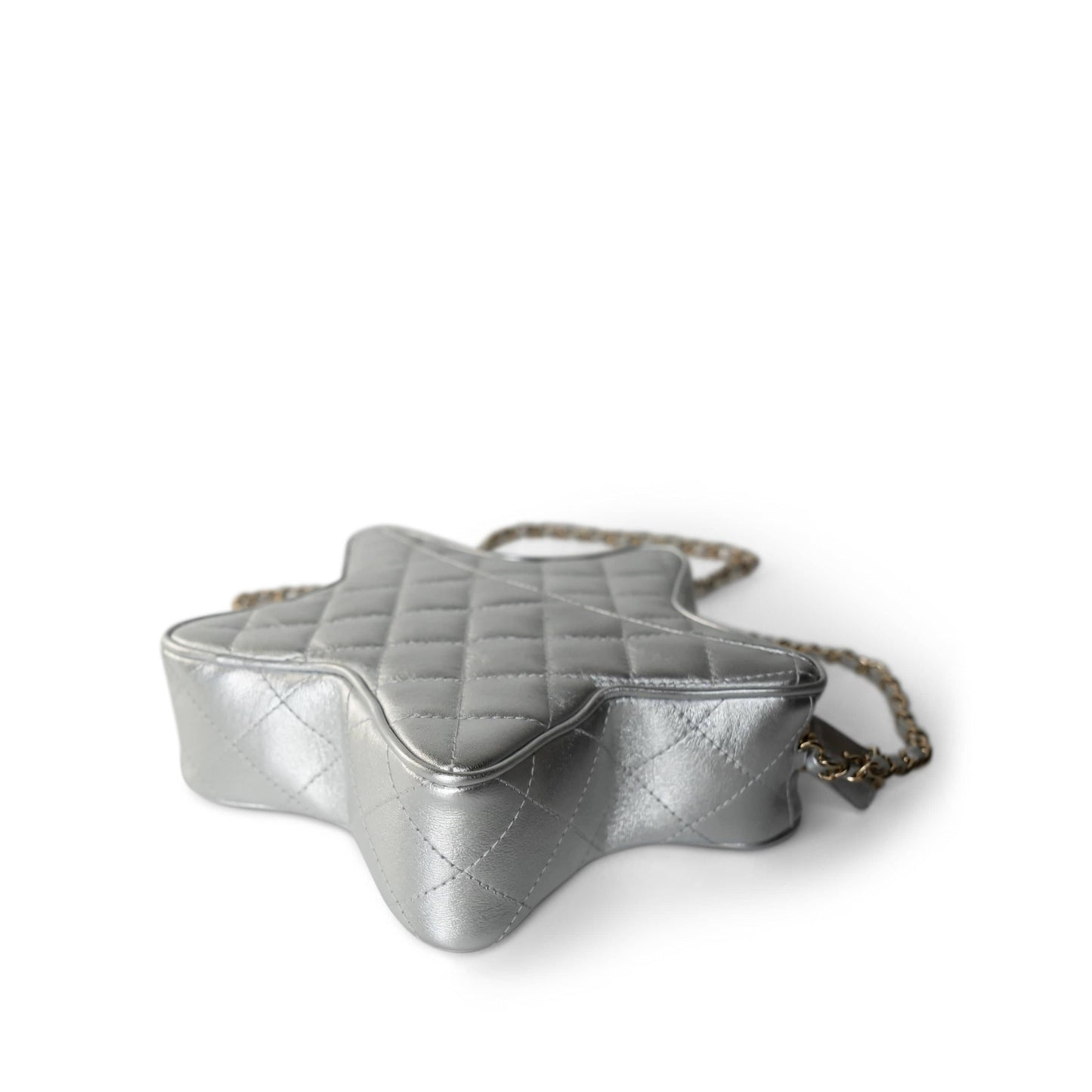 24C Metallic Silver Lambskin Quilted Star Bag Light Gold Hardware
