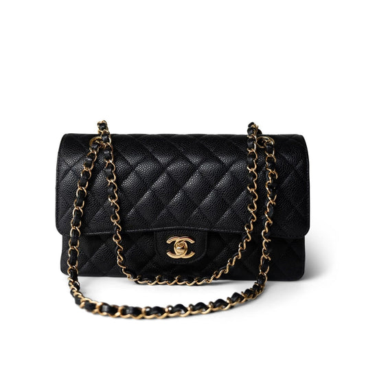 Black Caviar Quilted Classic Flap Medium Gold Hardware