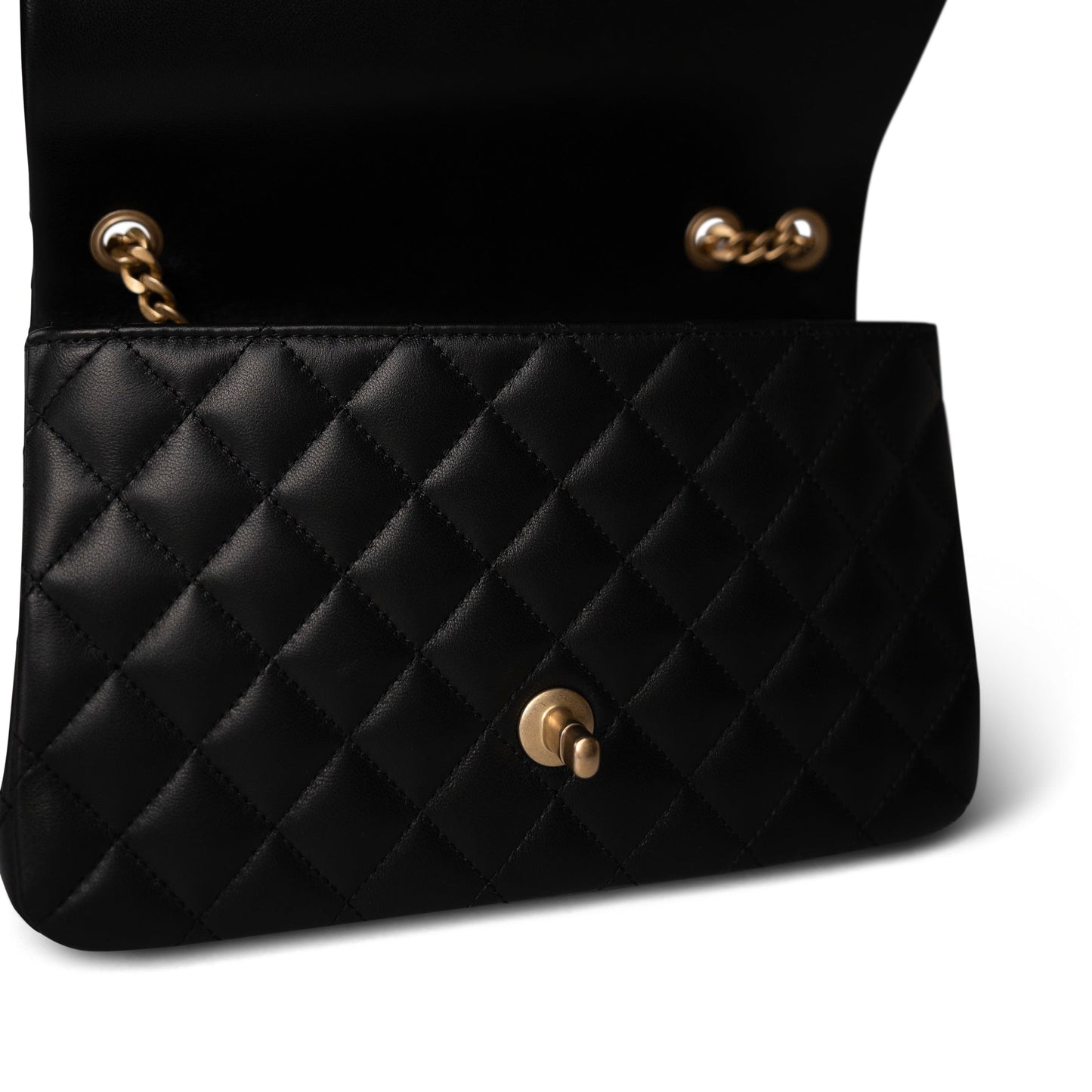 Sweet Camelia Single Flap Black Lambskin Quilted Aged GHW