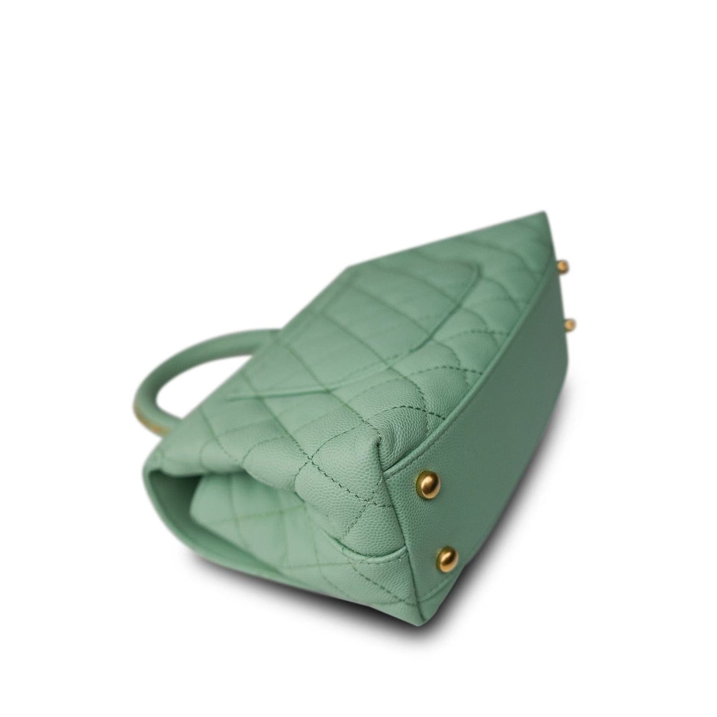 23P Light Green Caviar Quilted Coco Chain Handle Small Aged Gold Hardware
