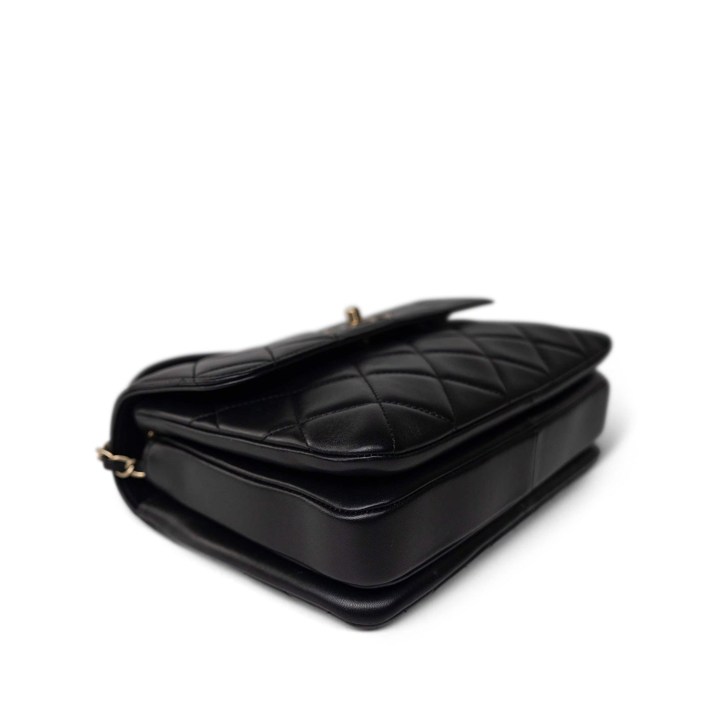 Black Lambskin Quilted Trendy CC Small Light Gold Hardware