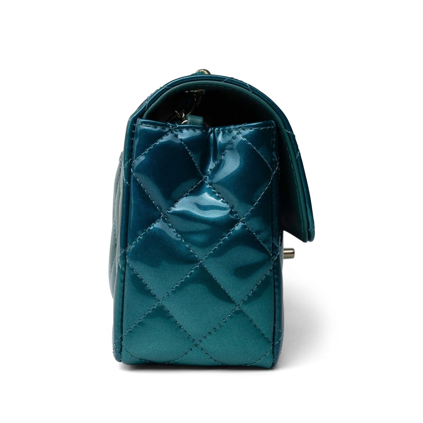 23P Multi Tone Green Patent Quilted Mini Rectangular Flap Light Gold Hardware