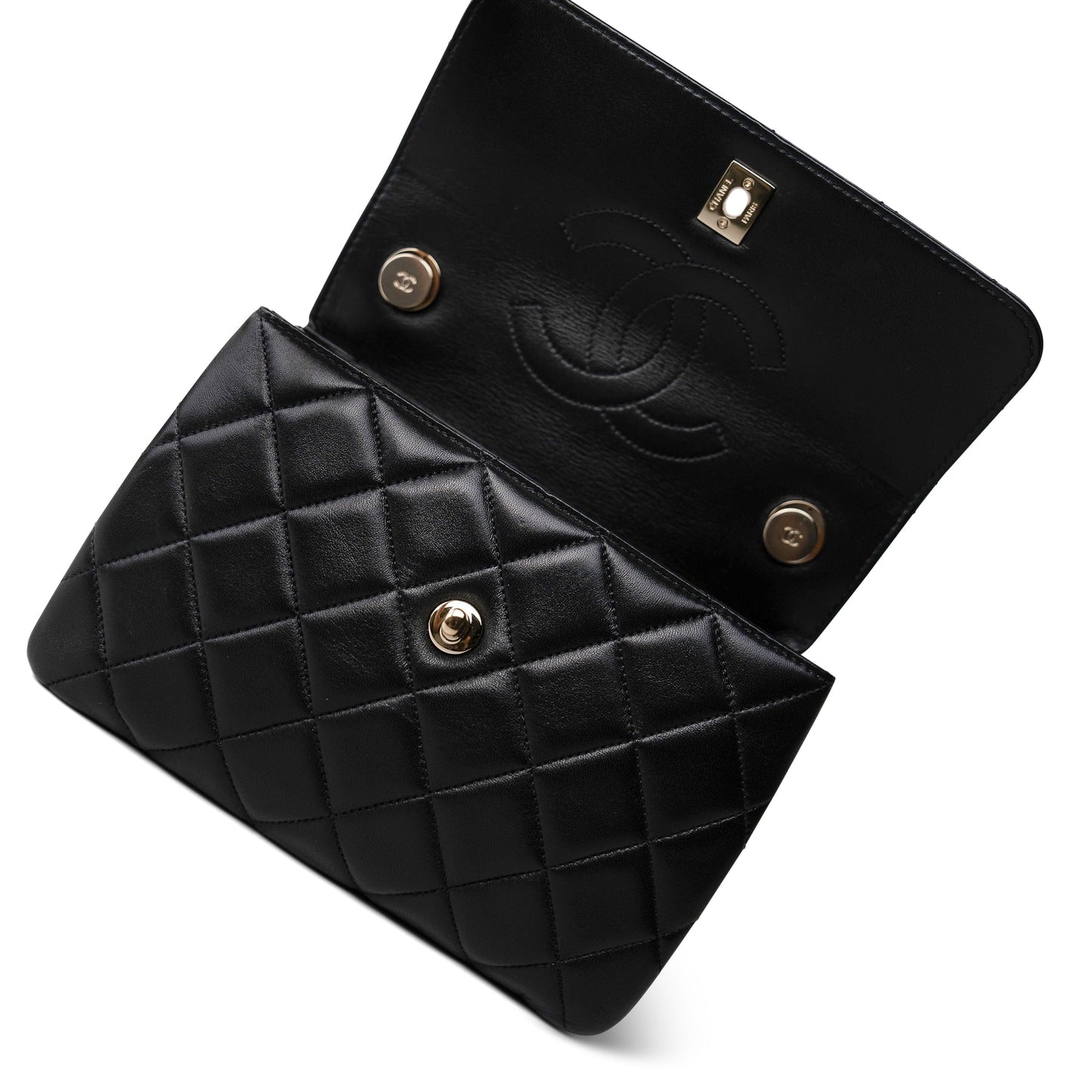 Black Lambskin Quilted Small Trendy CC LGHW