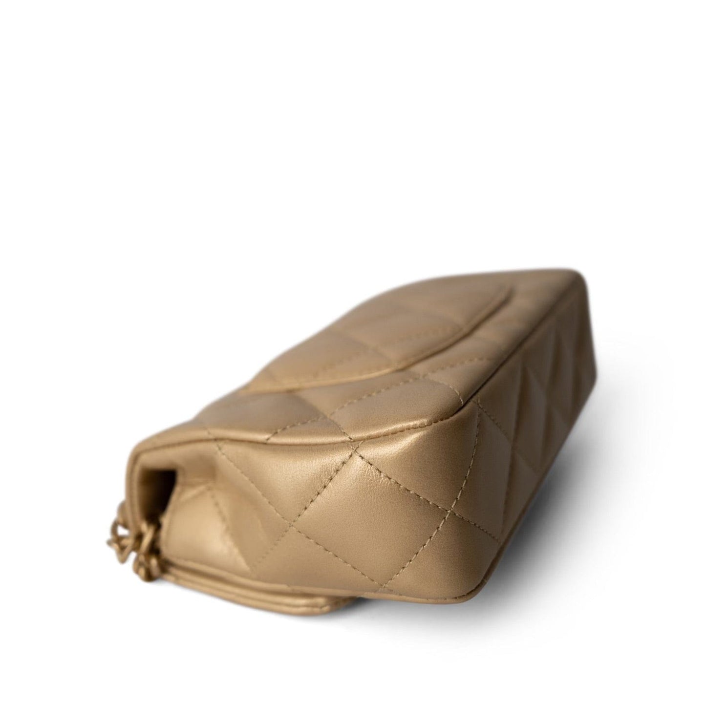 23P Gold Lambskin Quilted Mini Sweetheart Single Flap Bag Aged GHW