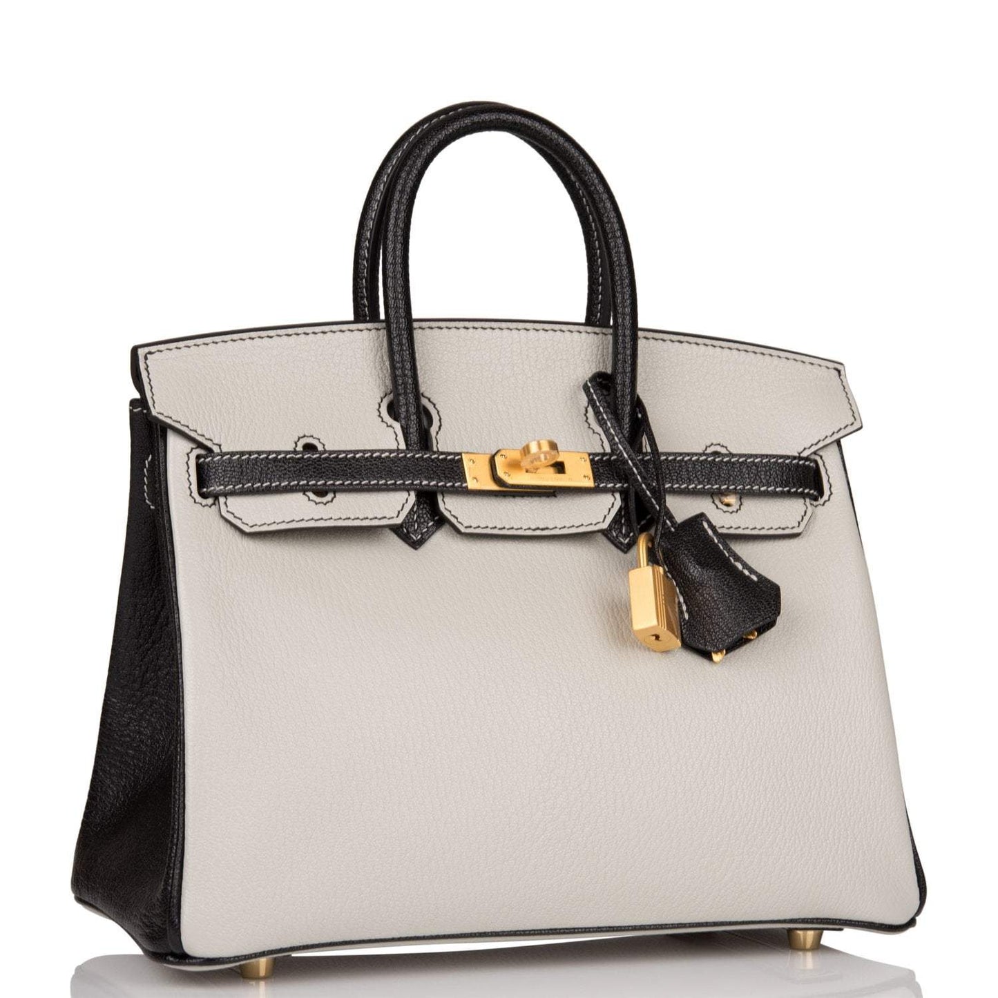 Birkin 25 Gray Perle and Black Chèvre Brushed Gold Hardware