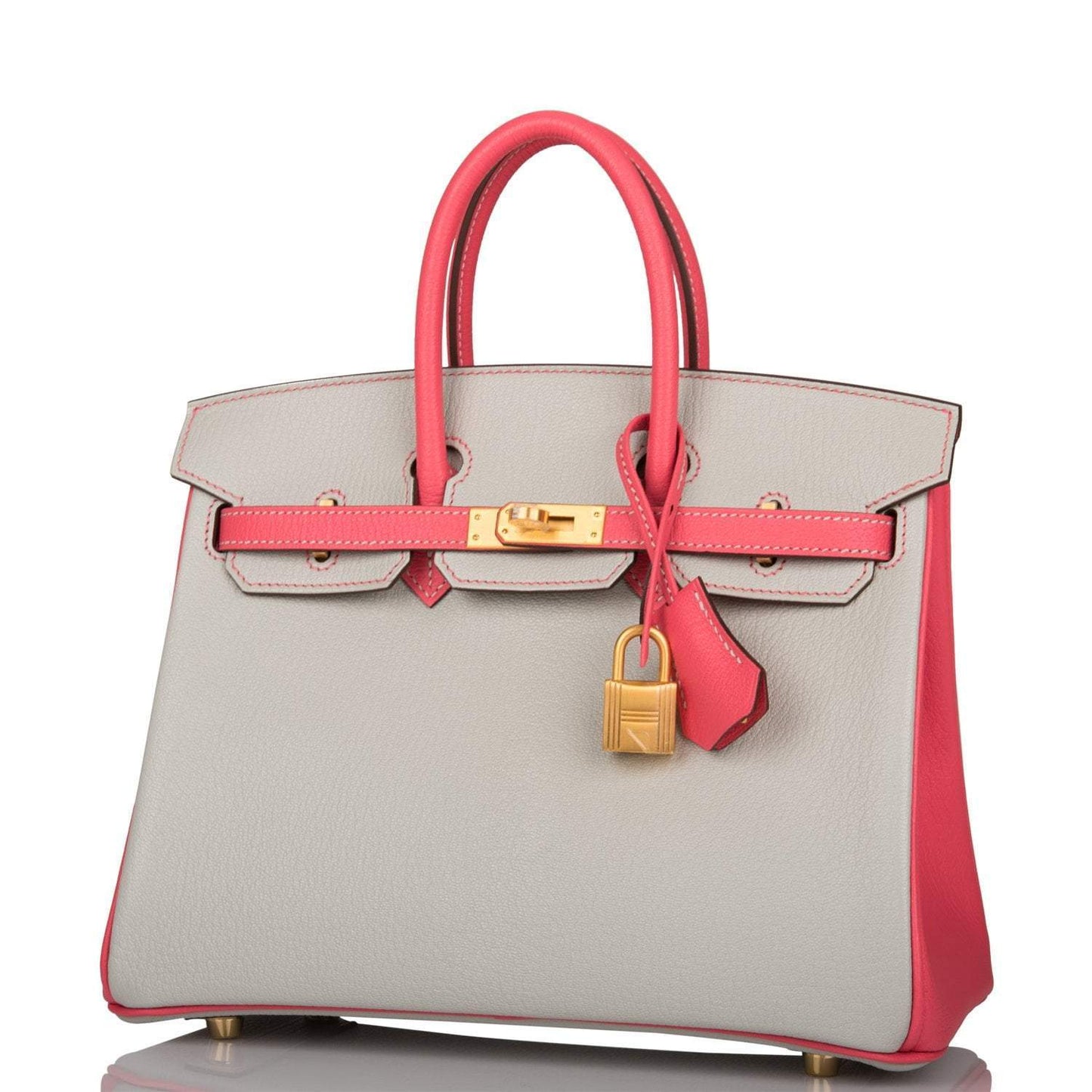 Hermes Birkin 25 Gris Perle and Rose Azalee Chèvre Brushed Gold Hardware