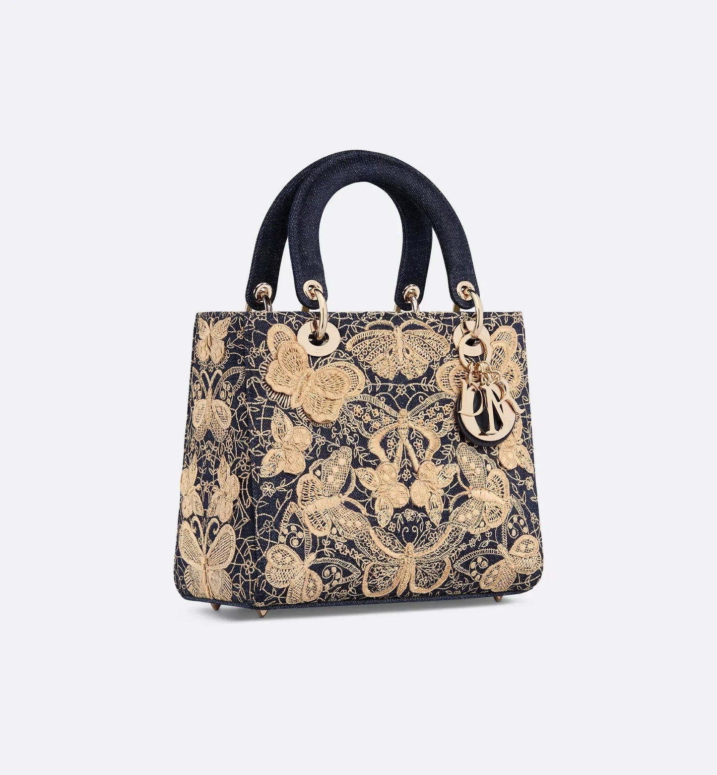 Blue Denim Embroidered Medium Lady Dior Bag