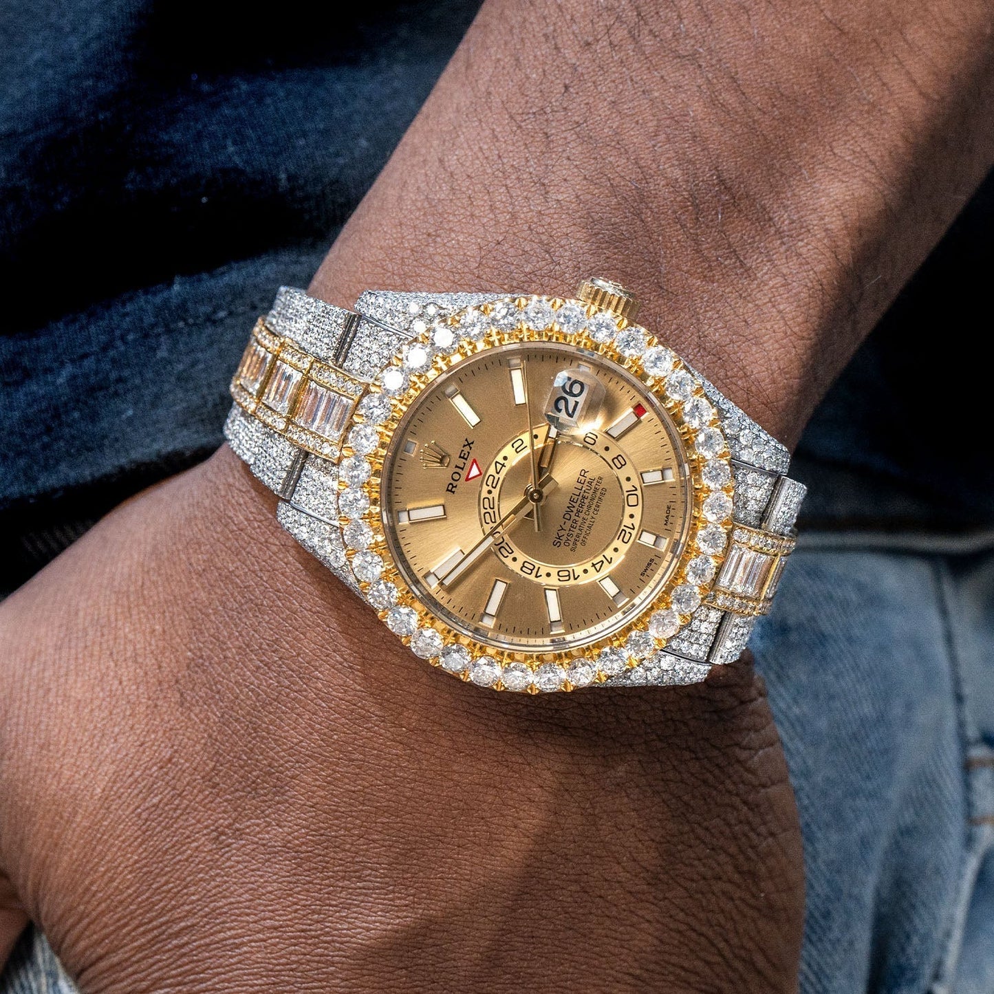 Rolex Sky-Dweller | Two Tone 18K and Stainless Steel |  Iced Out | 42 MM | 40 Carats