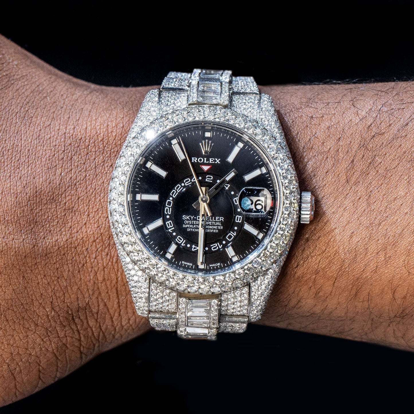 Rolex Sky-Dweller | Stainless Steel |  Iced Out Baguette & Round Diamonds | 42 MM | 40 Carats