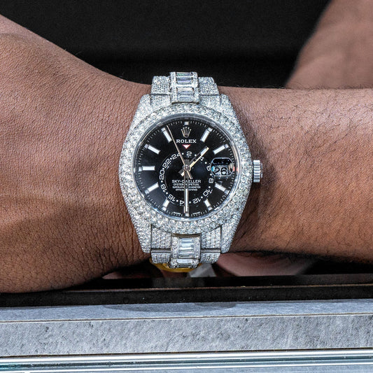 Rolex Sky-Dweller | Stainless Steel |  Iced Out Baguette & Round Diamonds | 42 MM | 40 Carats