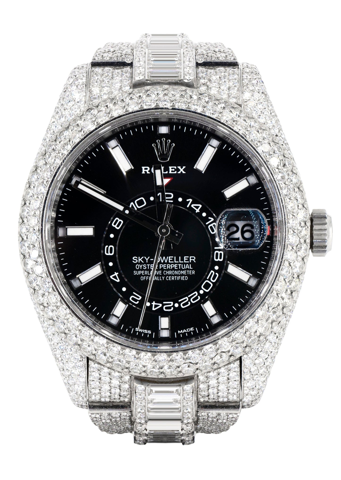 Rolex Sky-Dweller | Stainless Steel |  Iced Out Baguette & Round Diamonds | 42 MM | 40 Carats