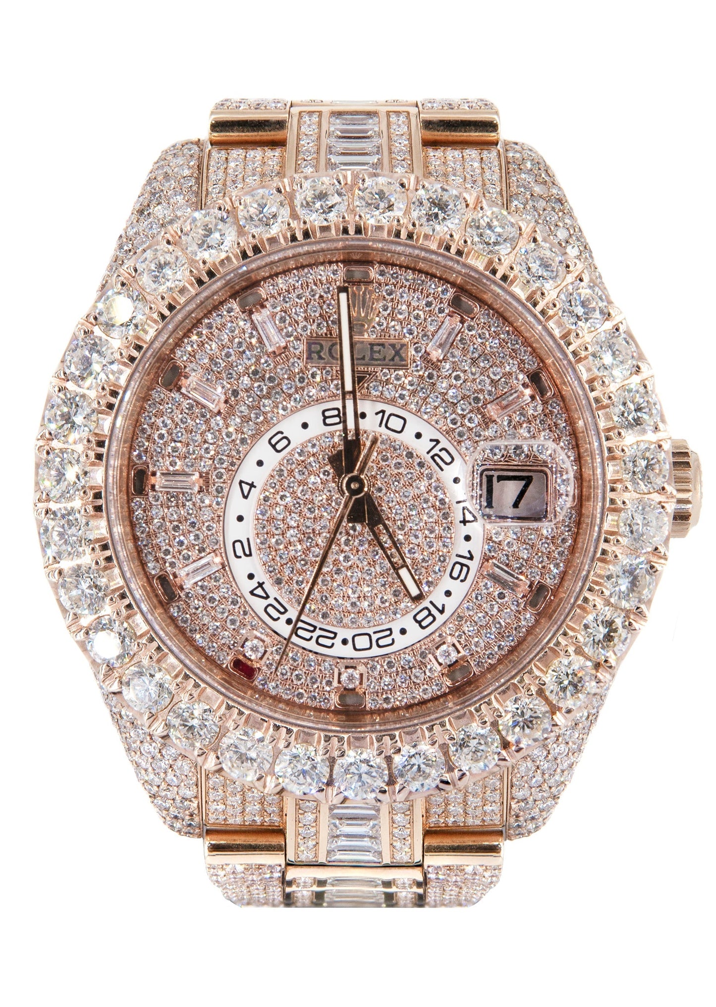 Rolex Sky-Dweller 18K Rose Gold | Fully Iced Out Baguette And Round Diamonds  | 42 MM | 35 Carats