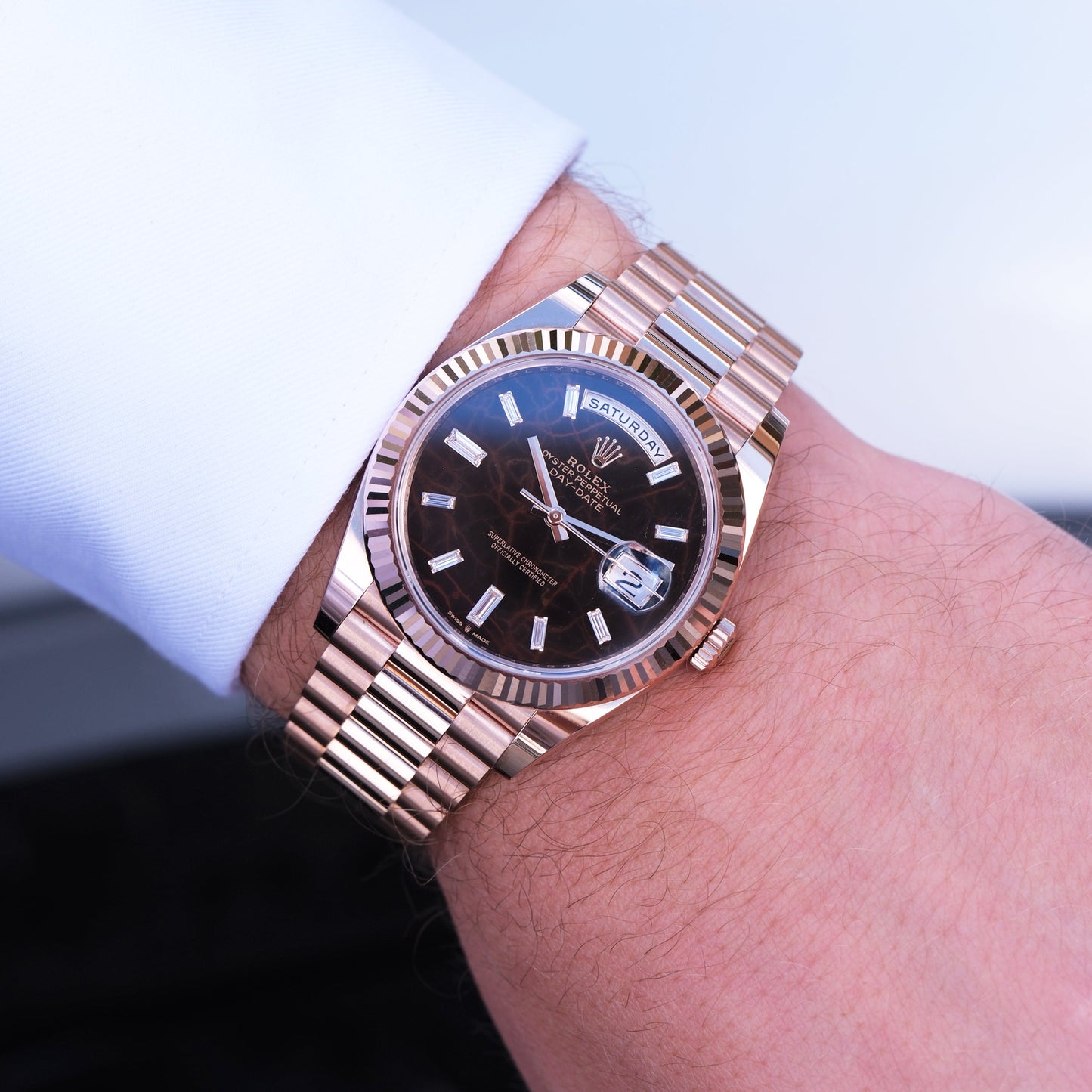 Rolex Day-Date 228235 Rose Gold Eisenkiesel Diamond Dial (2021)