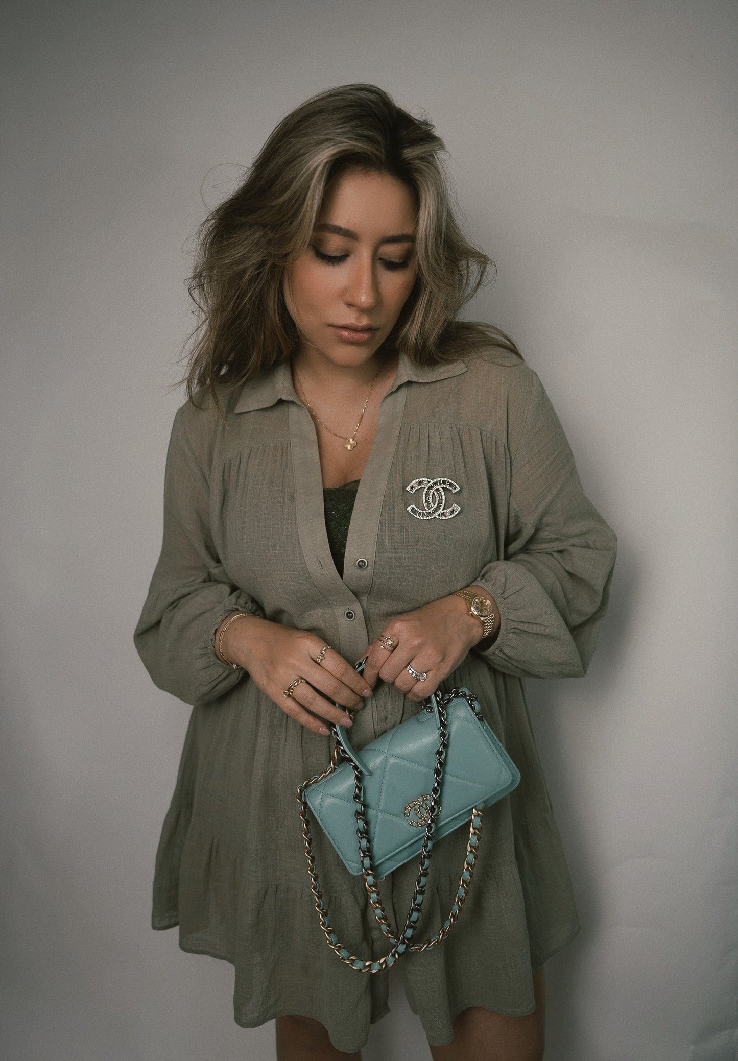 Tiffany Blue Lambskin Quilted 19 Wallet on Chain Mixed Hardware