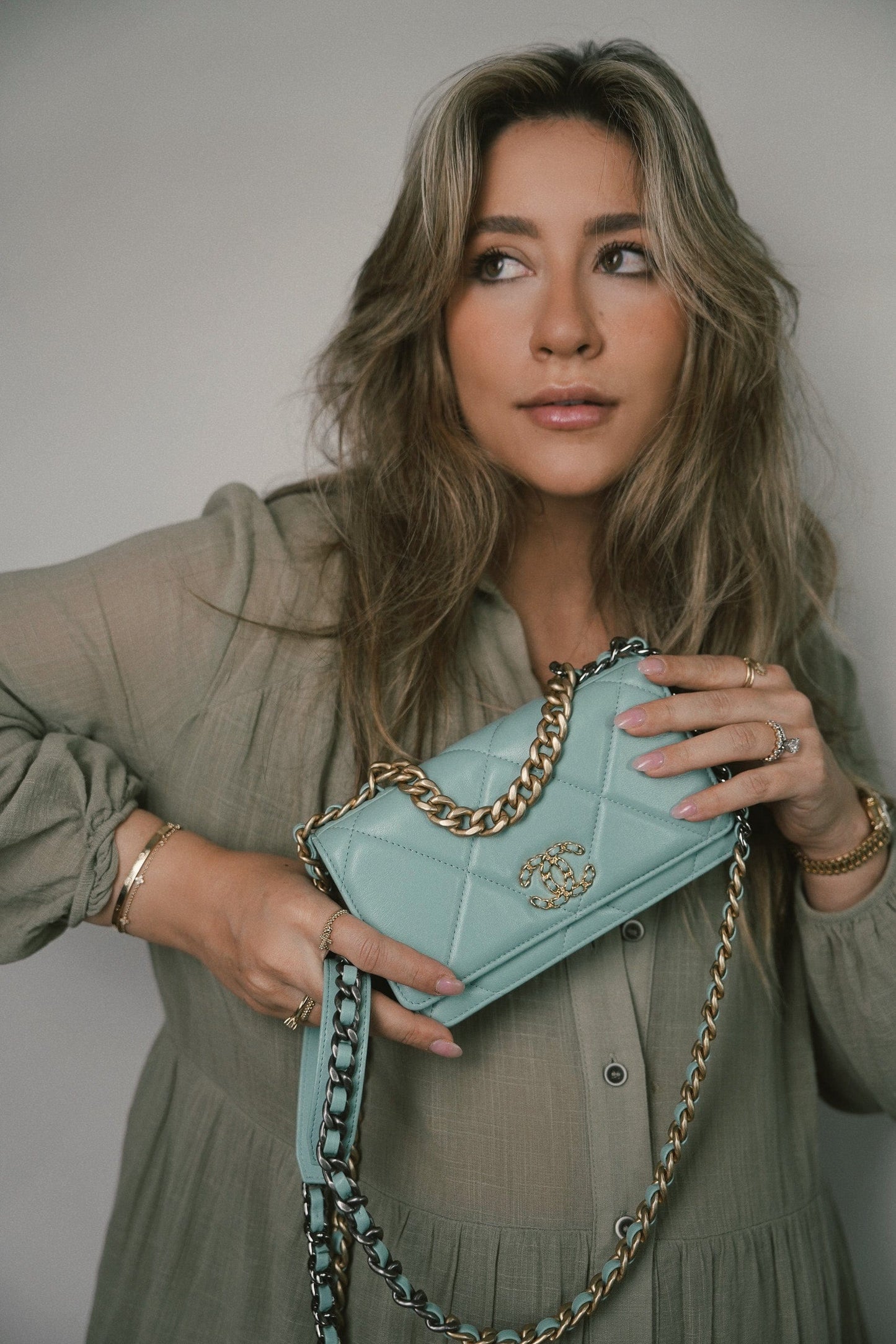 Tiffany Blue Lambskin Quilted 19 Wallet on Chain Mixed Hardware