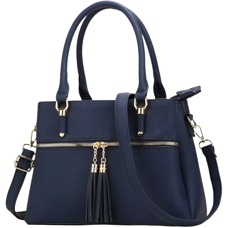 Stylish Women's Leather Satchel – Versatile Shoulder Handbag with Zipper Pockets & Crossbody Strap