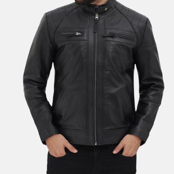 Cafe Racer Men’s Quilted Black Leather Jacket