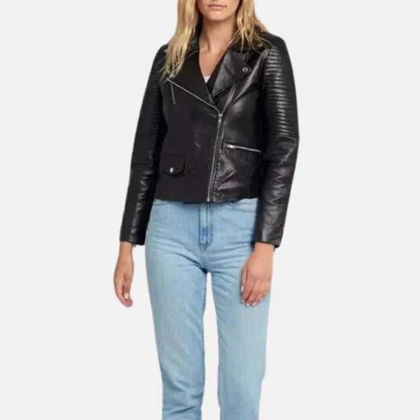Black Quilted Leather Women Biker Jacket